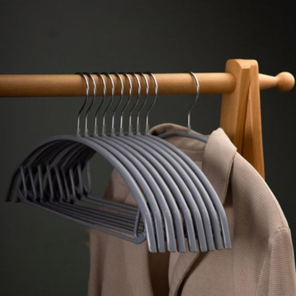 Glide Coat Clothes Hangers | 10 pcs Set Steel Tone 16"x9"