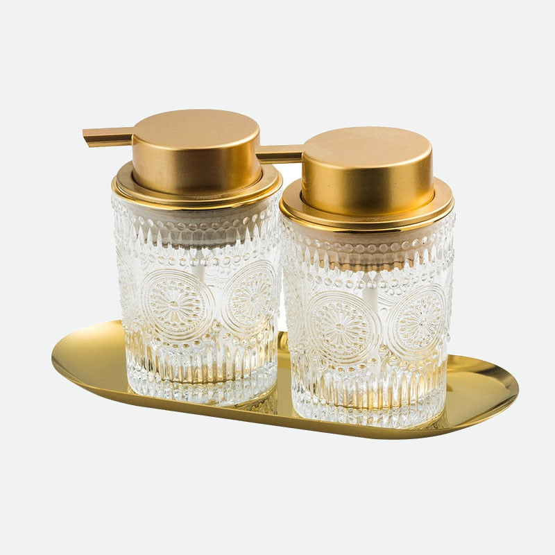 Gold Glass Soap Bottle 2 Soap bottle with tray