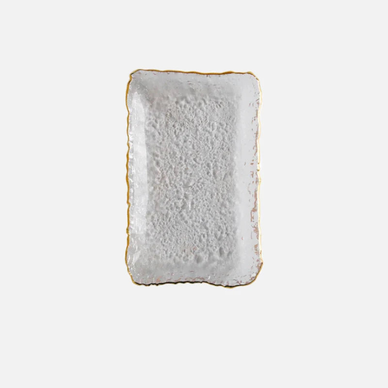 Gold Inlay Edge Glass Plate Gold Rectangular