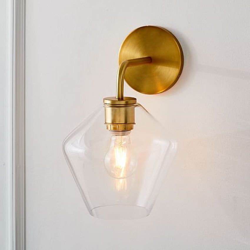 Gold Minimalist Clear Wall Sconce Hexagon