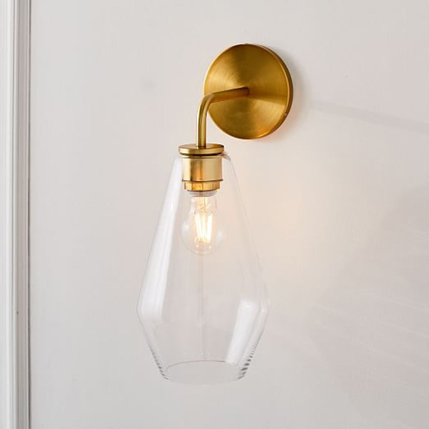 Gold Minimalist Clear Wall Sconce Polygon