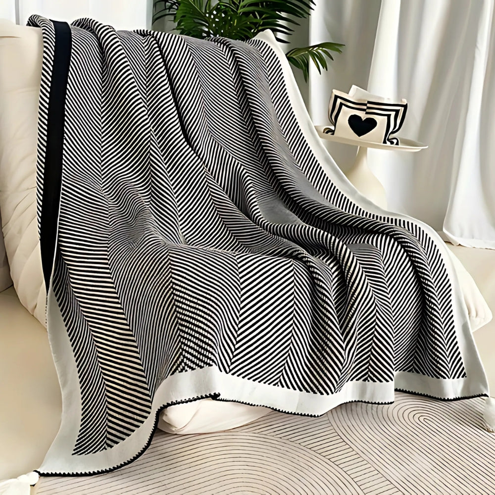 Golden Chevron Luxe Blanket Ivory Edge