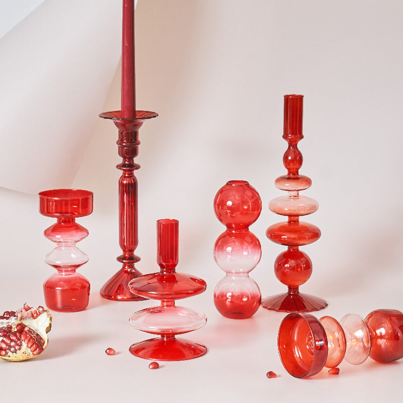 Gradient Red Glass Candle Holders - Final Sale