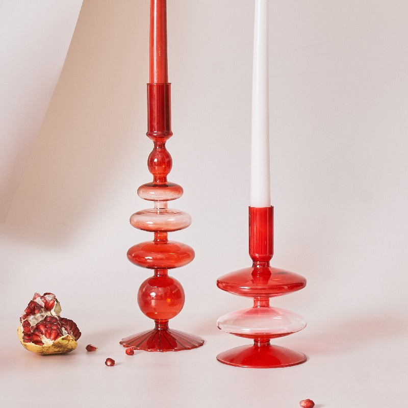 Gradient Red Glass Candle Holders - Final Sale