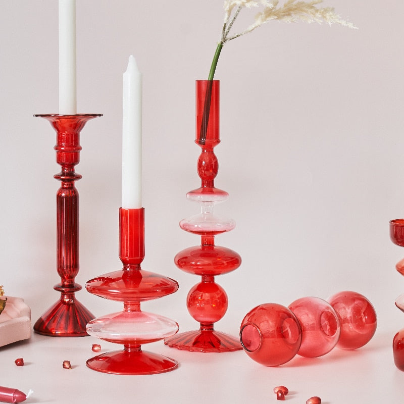 Gradient Red Glass Candle Holders - Final Sale