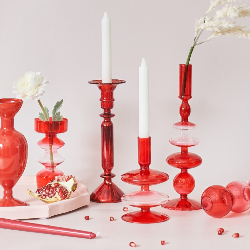 Gradient Red Glass Candle Holders - Final Sale