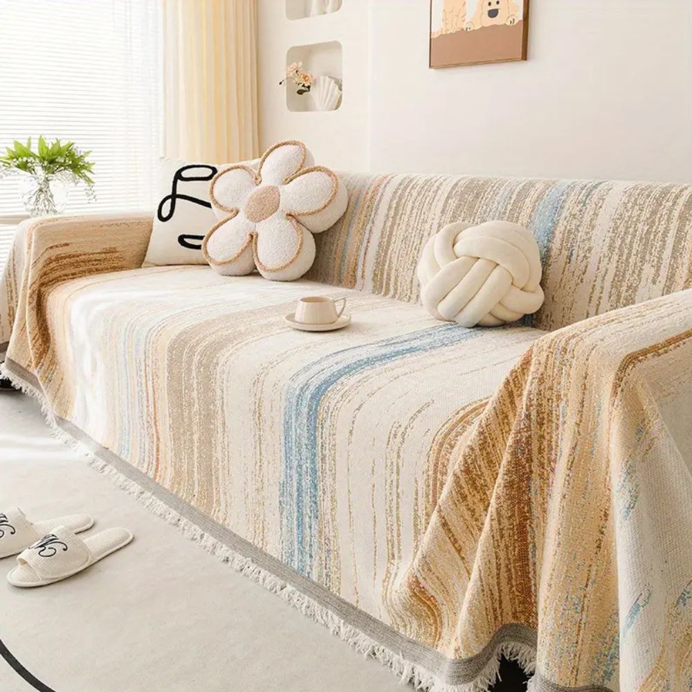Serene Stripes Sofa Cover Gradient Coffee