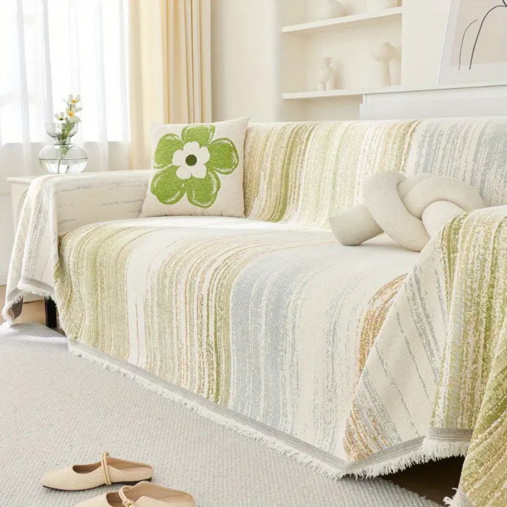 Serene Stripes Sofa Cover Gradient Green