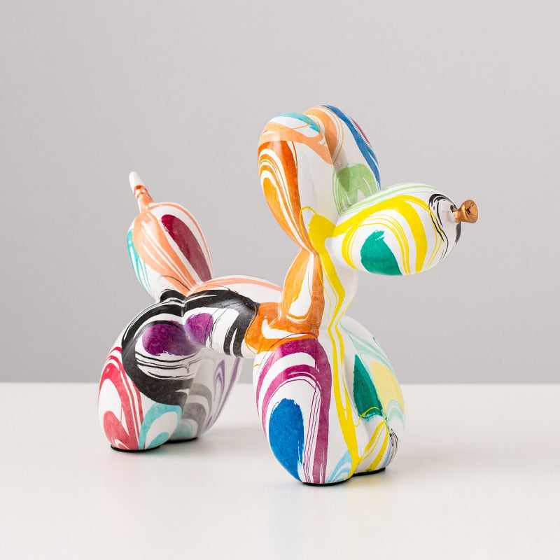 Graffiti Balloon Dog Resin Statue Yellow Multi