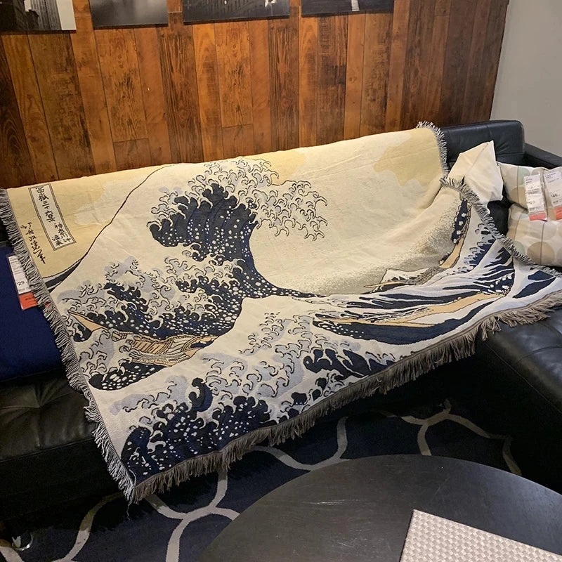 Great Wave Artisan Woven Throw Blanket