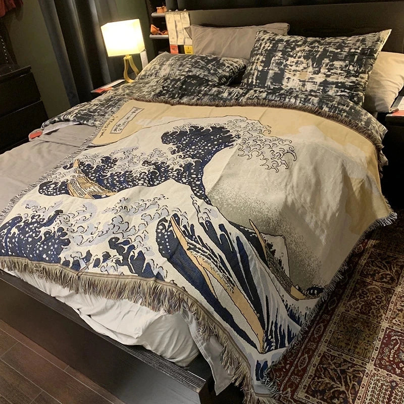 Great Wave Artisan Woven Throw Blanket