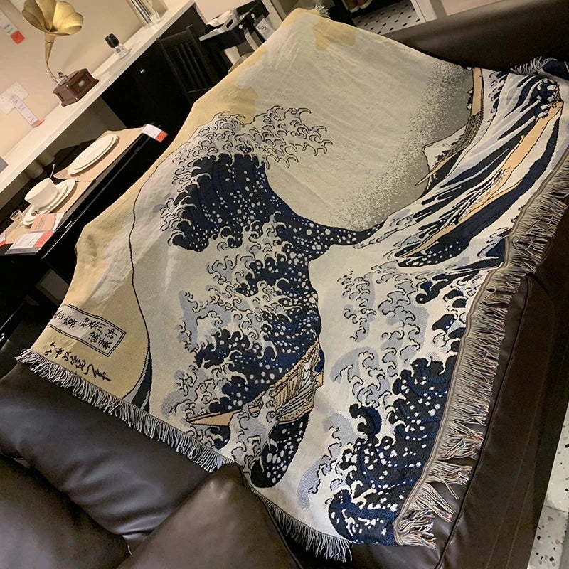 Great Wave Artisan Woven Throw Blanket