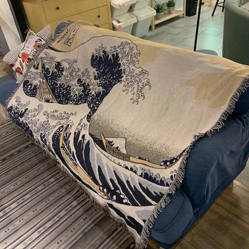 Great Wave Artisan Woven Throw Blanket