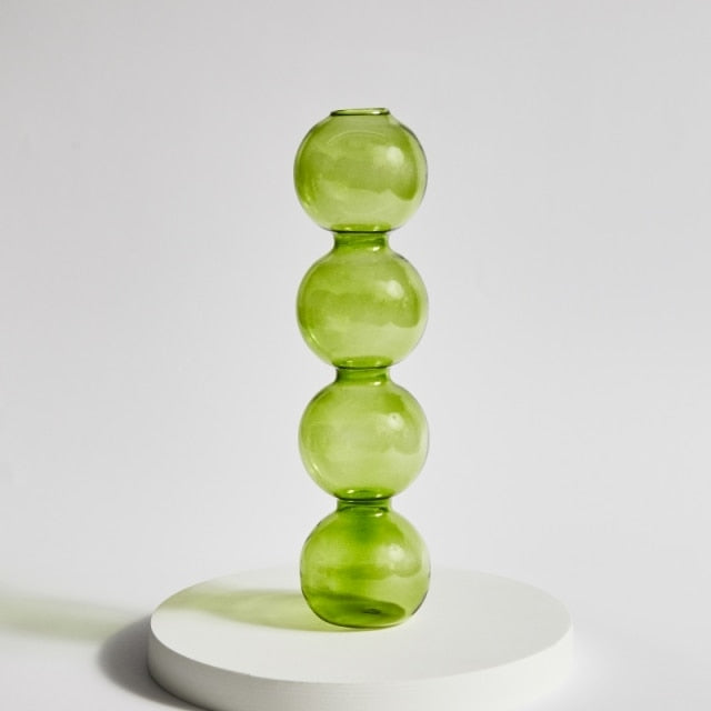 Green Grass Glass Candle Holders Tall Ball Cord