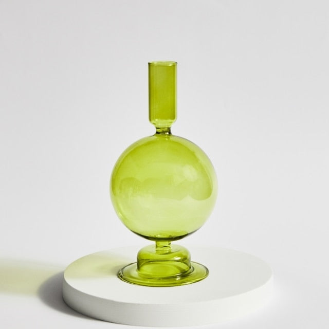 Green Grass Glass Candle Holders Globe