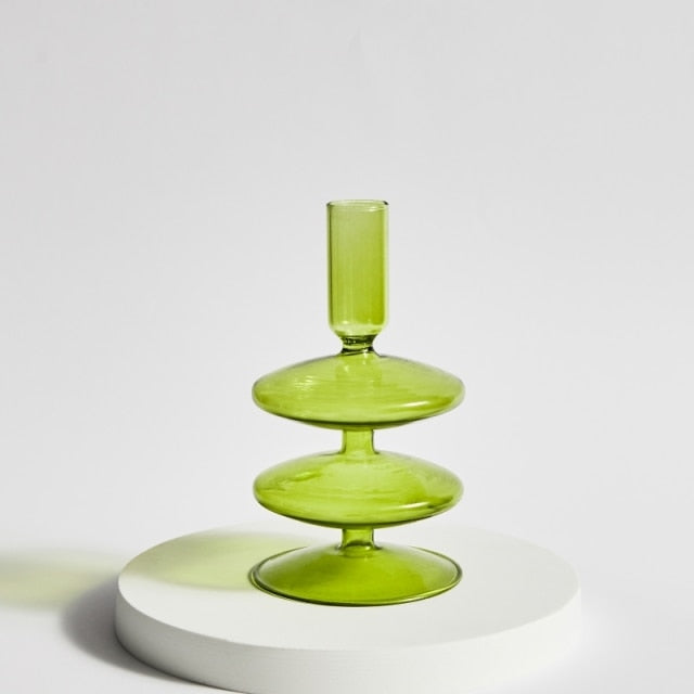 Green Grass Glass Candle Holders Trumpet Zig Zag