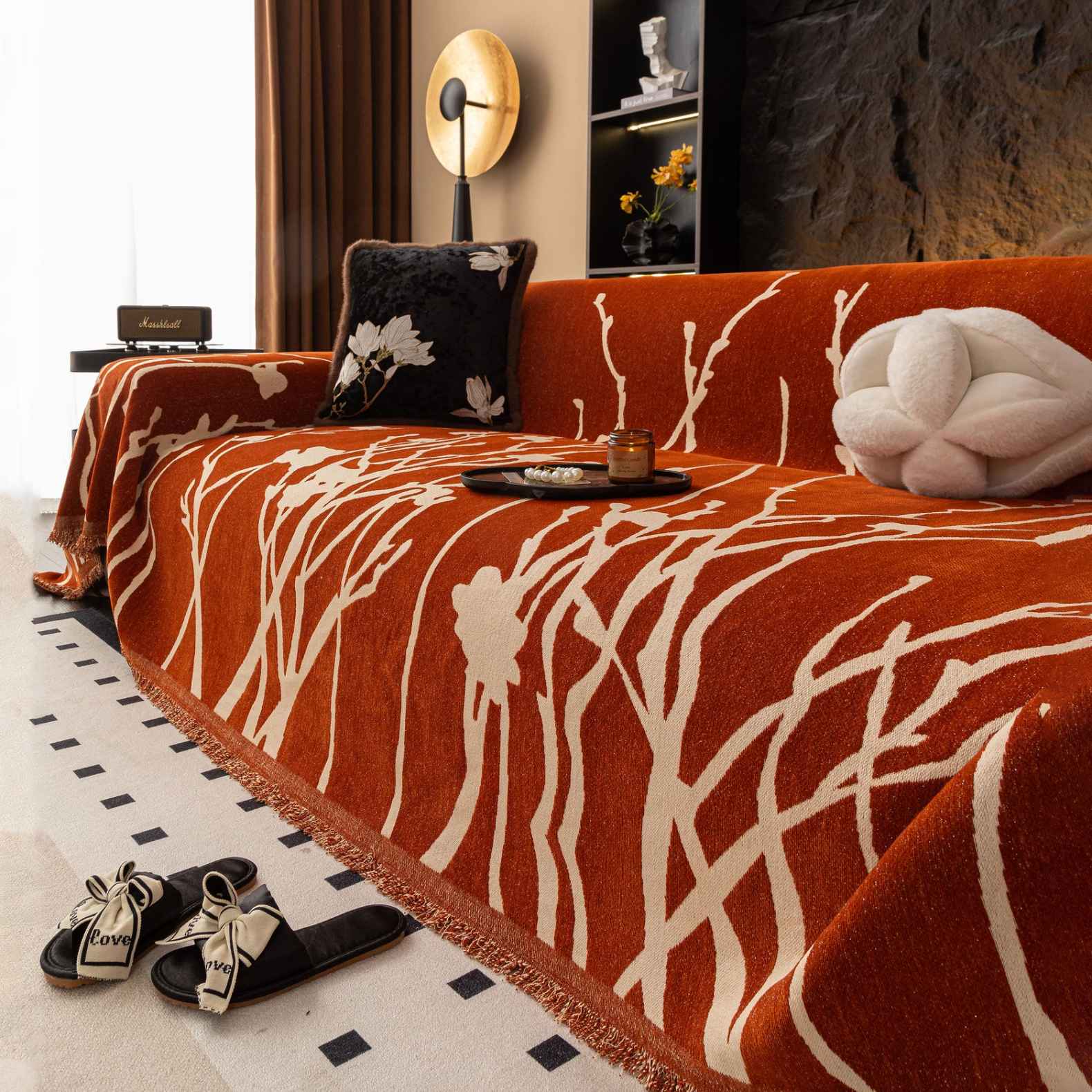 Pet & Kid Friendly Couch Cover - Anti-Scratch Dried Branch Pattern