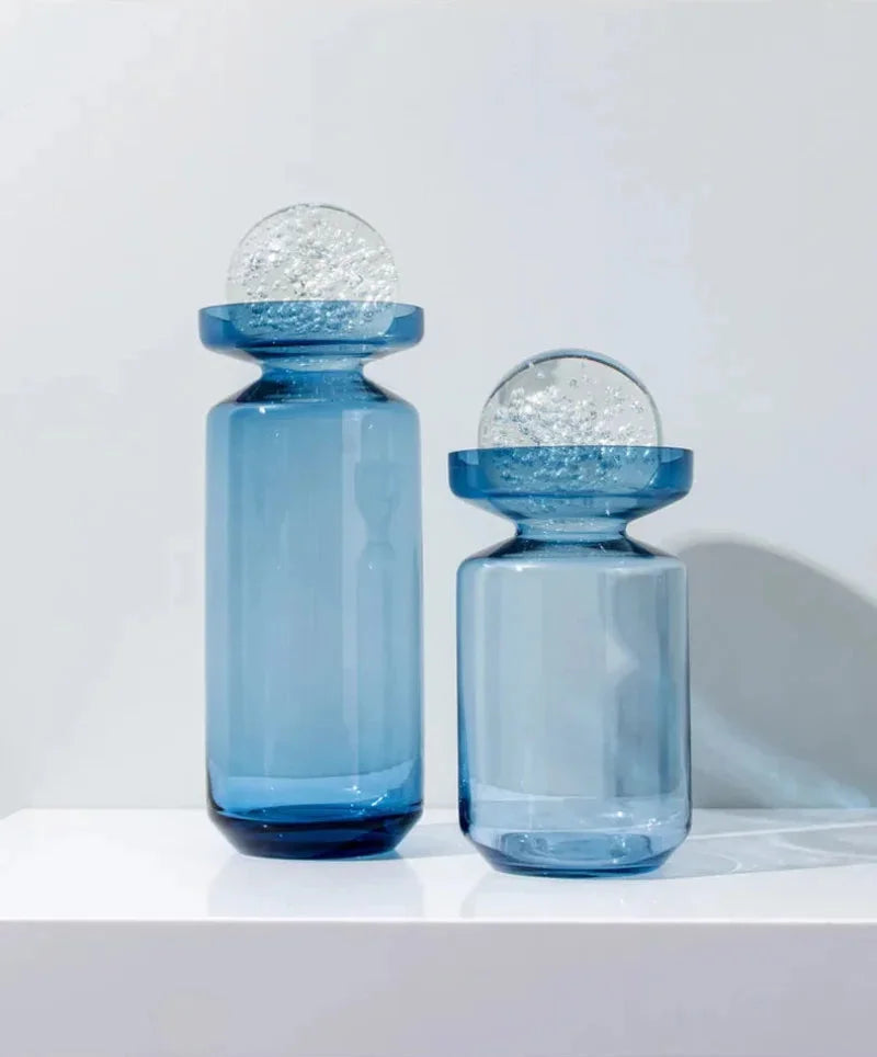 Azure Orbit Glass Vase