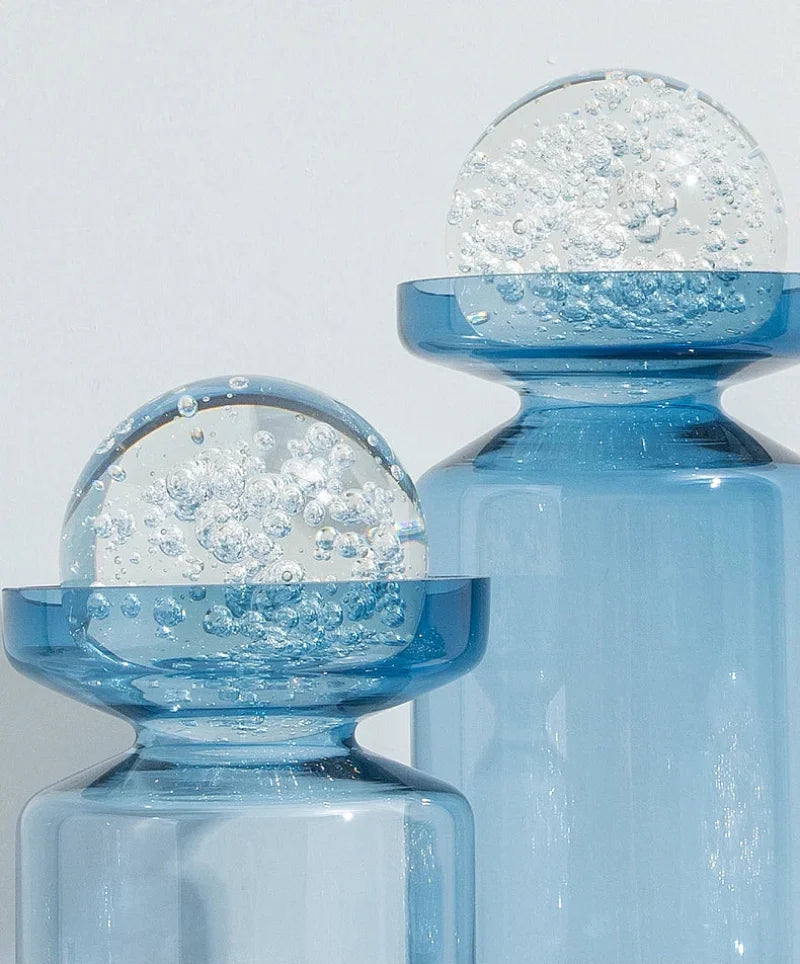 Azure Orbit Glass Vase