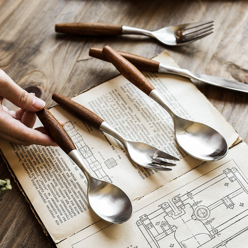 Wood Handle Flatware Set - 304 Stainless Steel Japanese Style