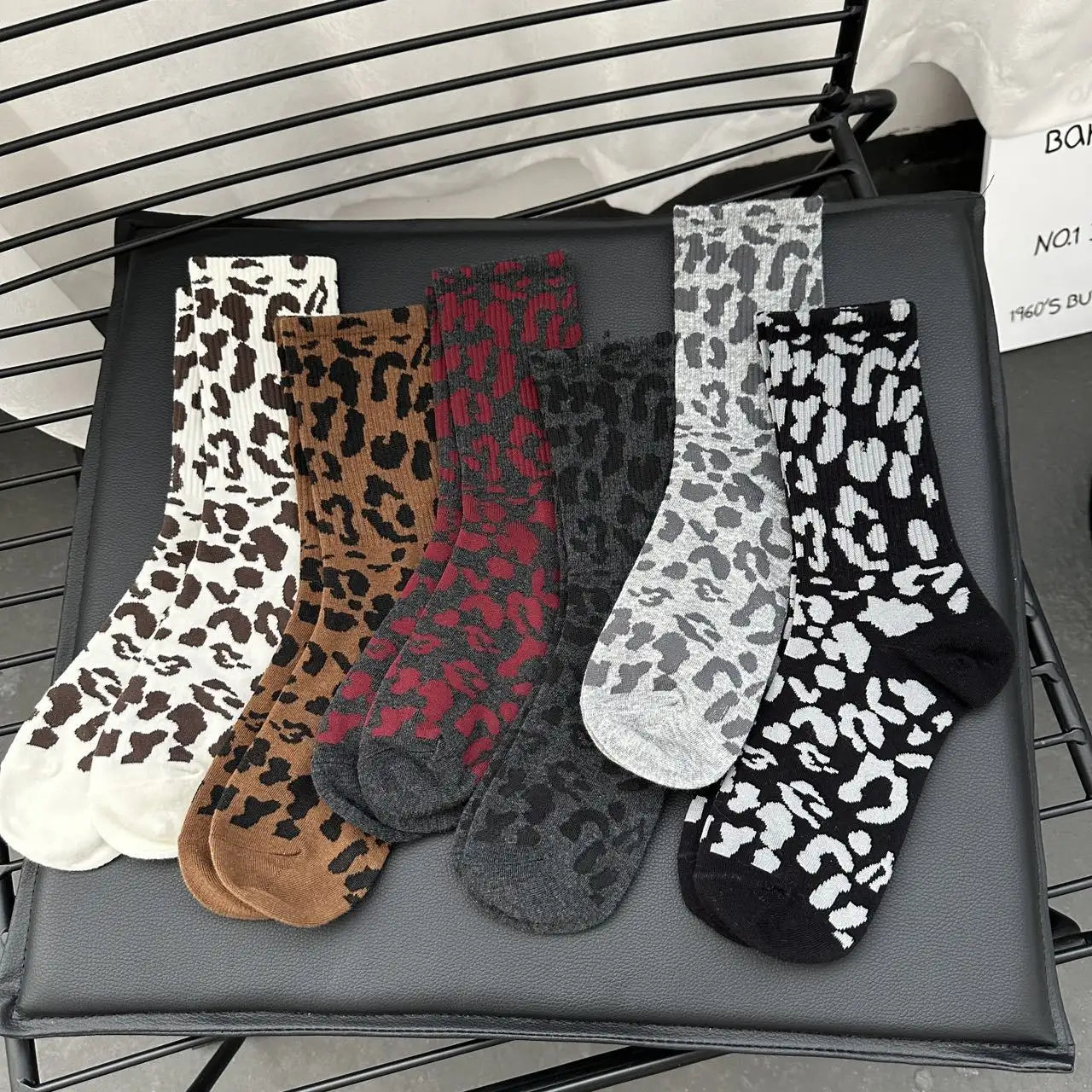 Women's Leopard Print Crew Socks Set of 6 One Size (Women)