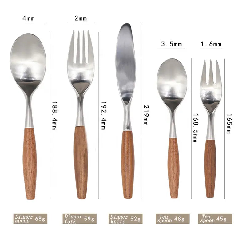 Wood Handle Flatware Set - 304 Stainless Steel Japanese Style