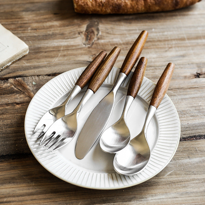 Wood Handle Flatware Set - 304 Stainless Steel Japanese Style