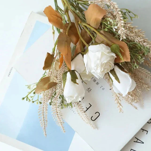Faux Dried Rose Bundle White