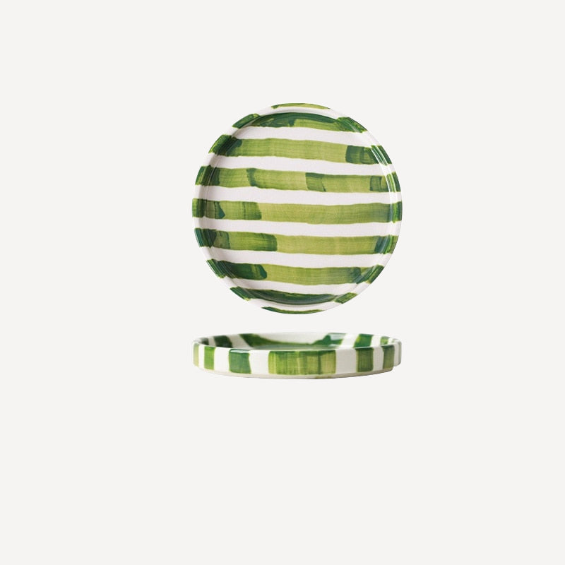 Hand Stripes Plates & Cup Green Saucer