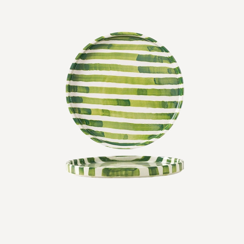 Hand Stripes Plates & Cup Green Plate