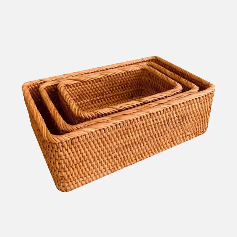 Hand-Woven Rattan Wicker Storage Basket 3PCS (3 SIZE)