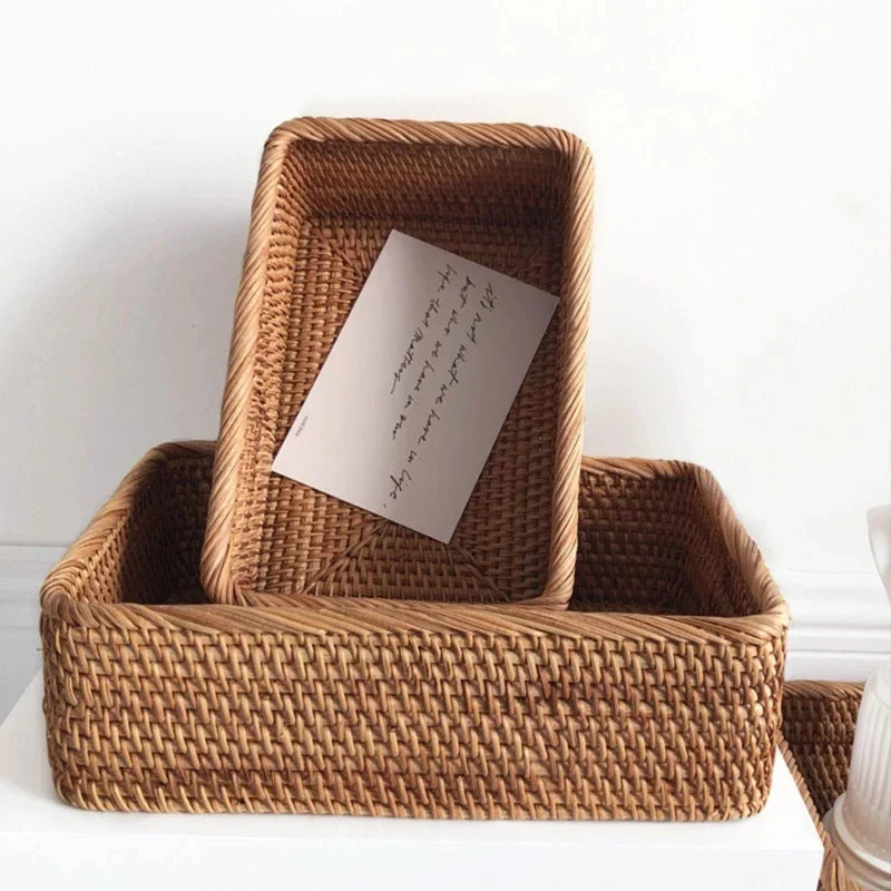 Hand-Woven Rattan Wicker Storage Basket