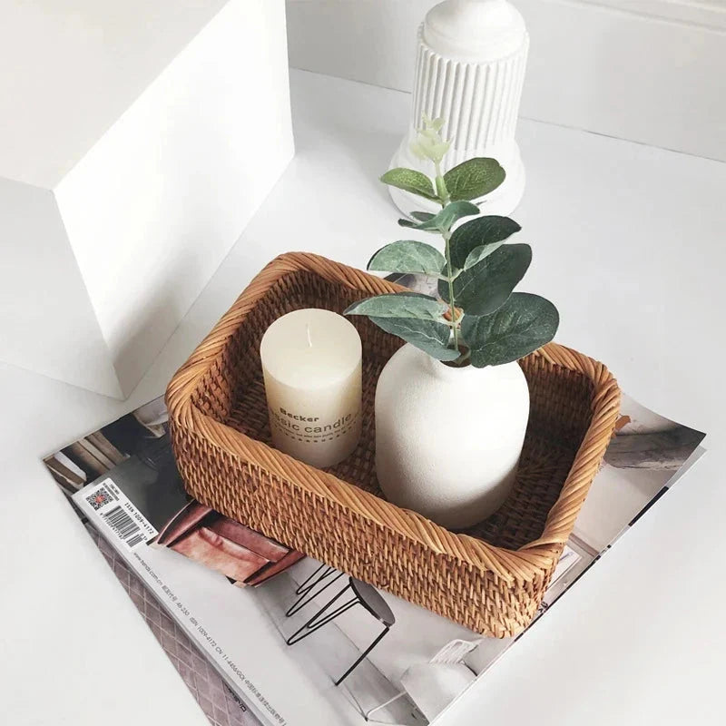 Hand-Woven Rattan Wicker Storage Basket