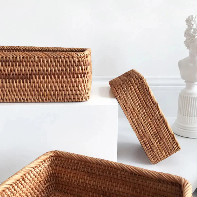 Hand-Woven Rattan Wicker Storage Basket