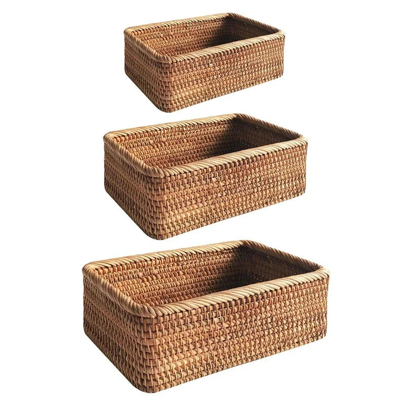 Hand-Woven Rattan Wicker Storage Basket