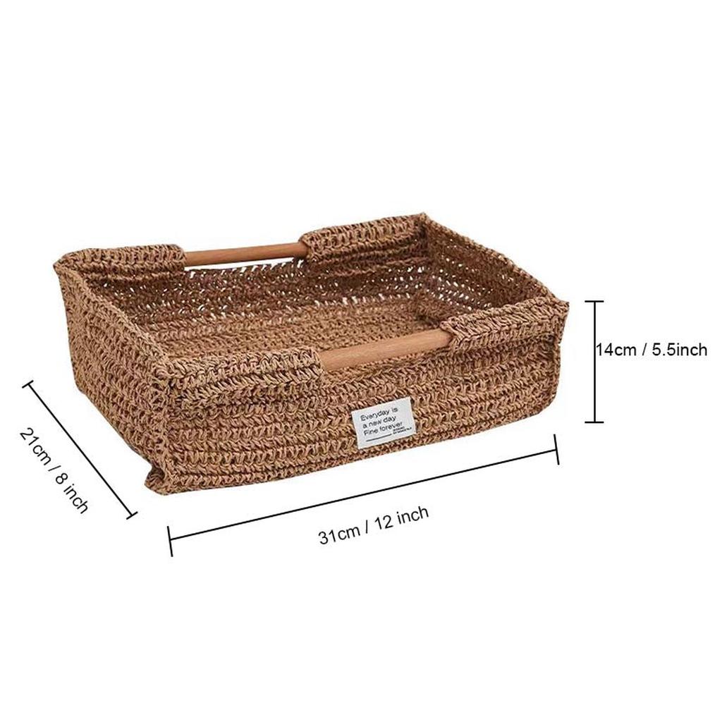 Handmade Raffia Tray with Wood Handle Yellow