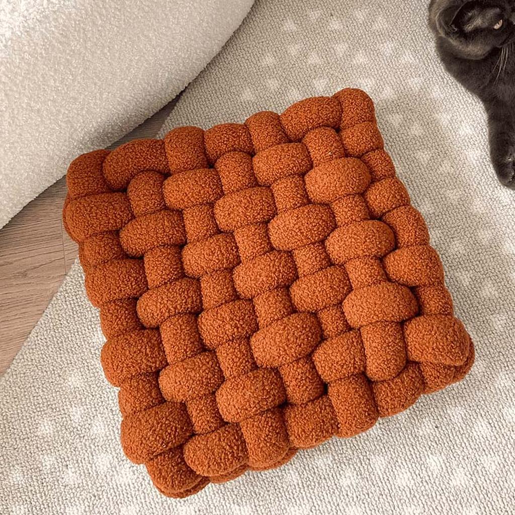 Handmade Teddy Braided Cushion Redwood