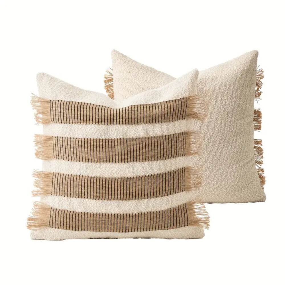 Handwoven Bohemian Stripe Cushion Cover Ivory Harmony