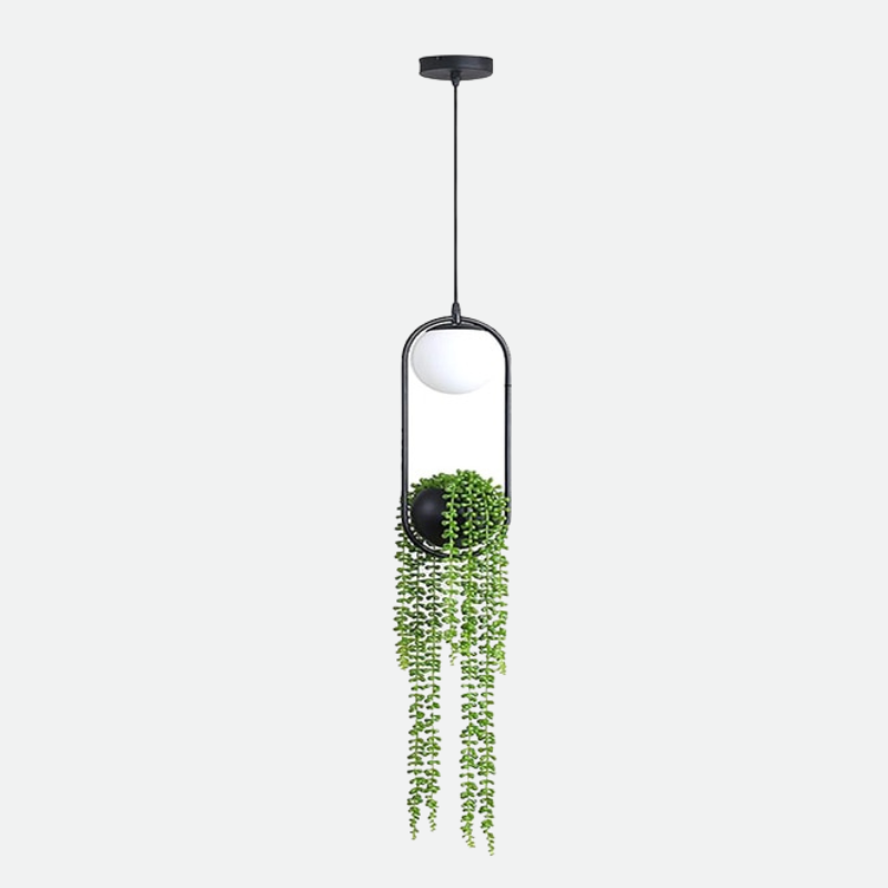 Hanging Garden Planter Globe Pendant Light With Artificial Plant