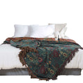 Vintage Cotton Gauze Blanket - Floral Couch Cover with Fringe