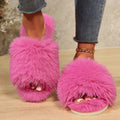Women Fuzzy Open Toe House Slippers