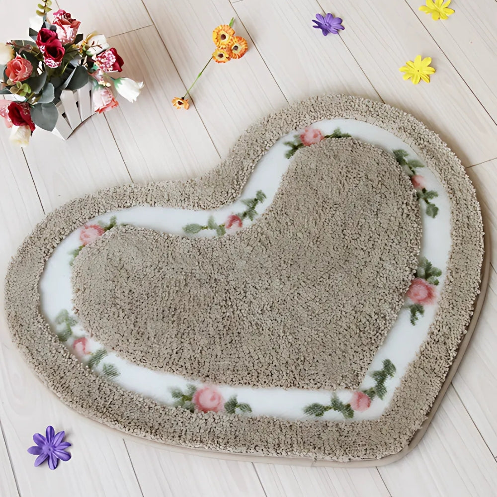Heart Floral Tufted Bath Mat Mocha Charm