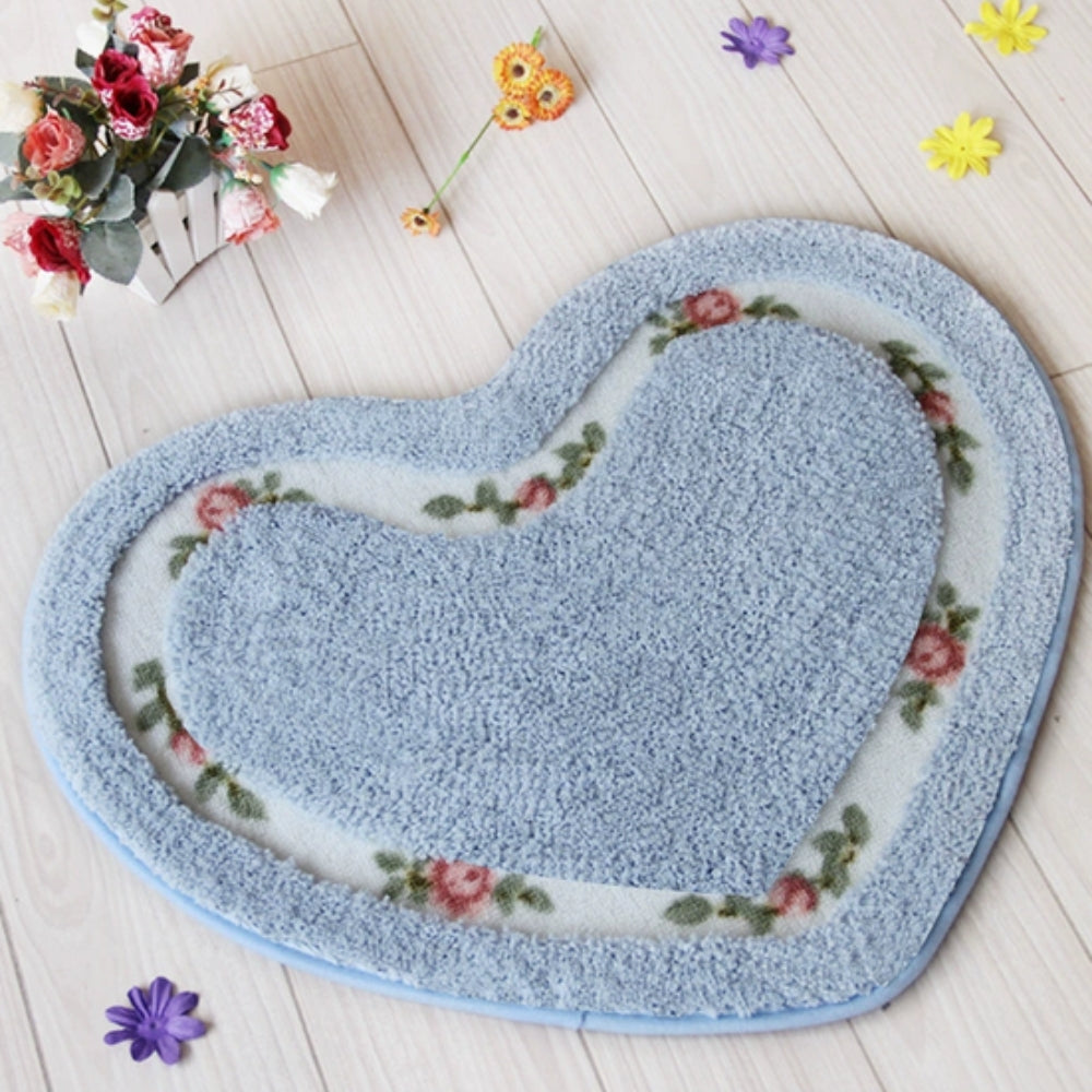 Heart Floral Tufted Bath Mat Sky Dream