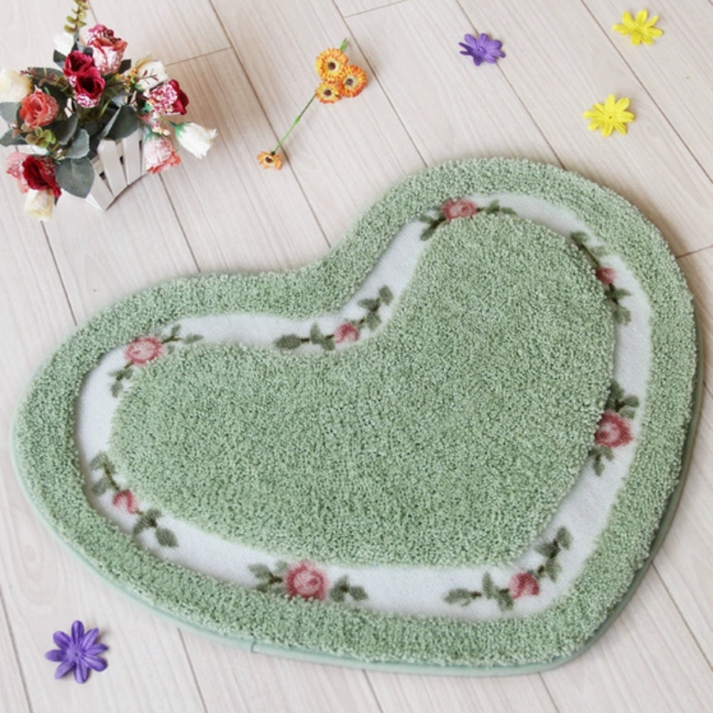 Heart Floral Tufted Bath Mat Mint Grace