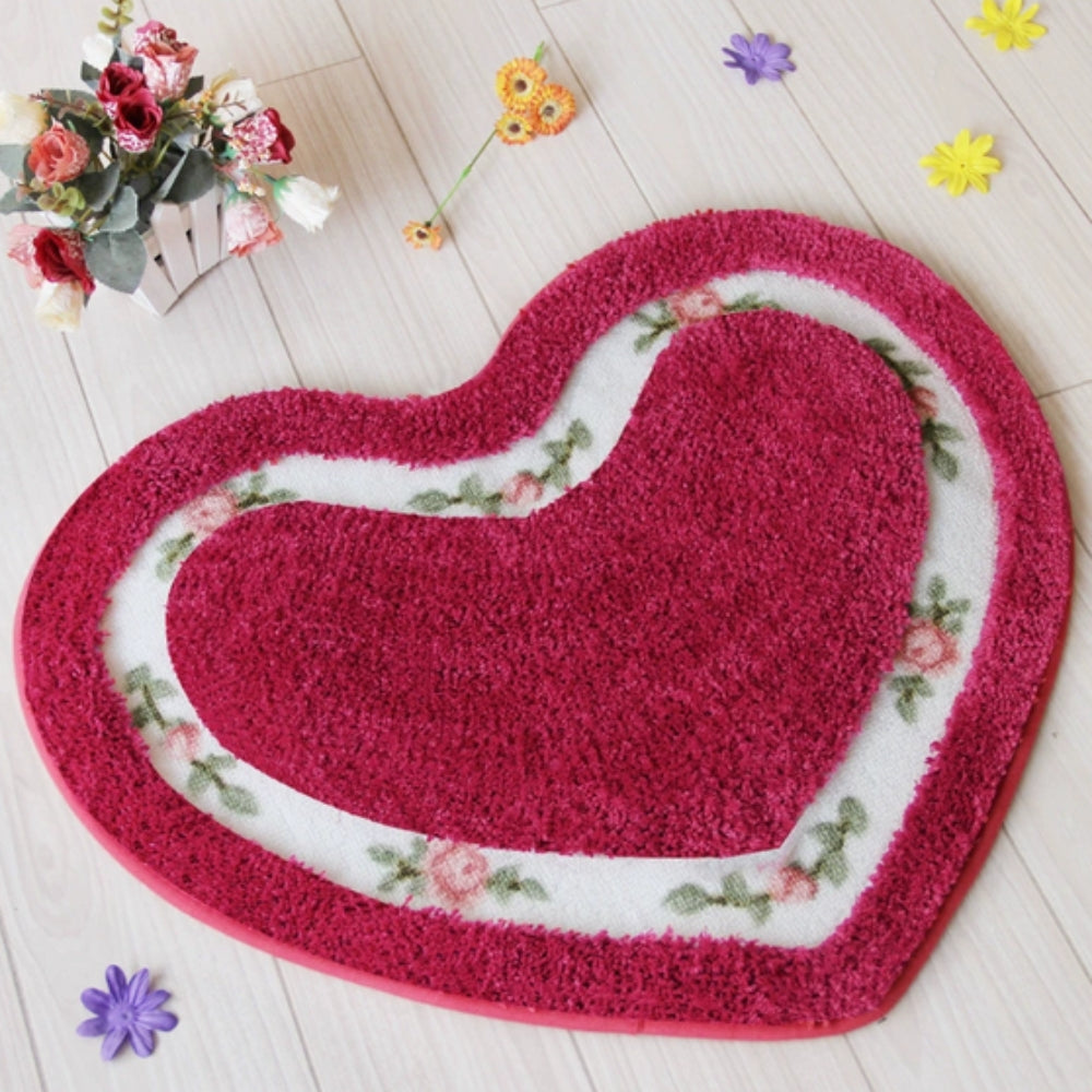 Heart Floral Tufted Bath Mat Ruby Kiss