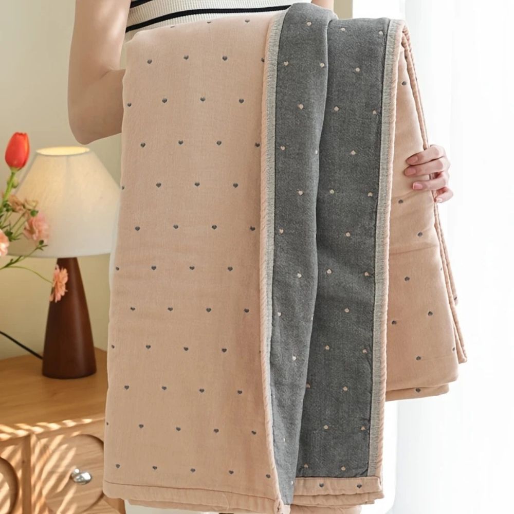 Heart Stitched Double-Spliced Cotton Gauze Blanket Blush Stone
