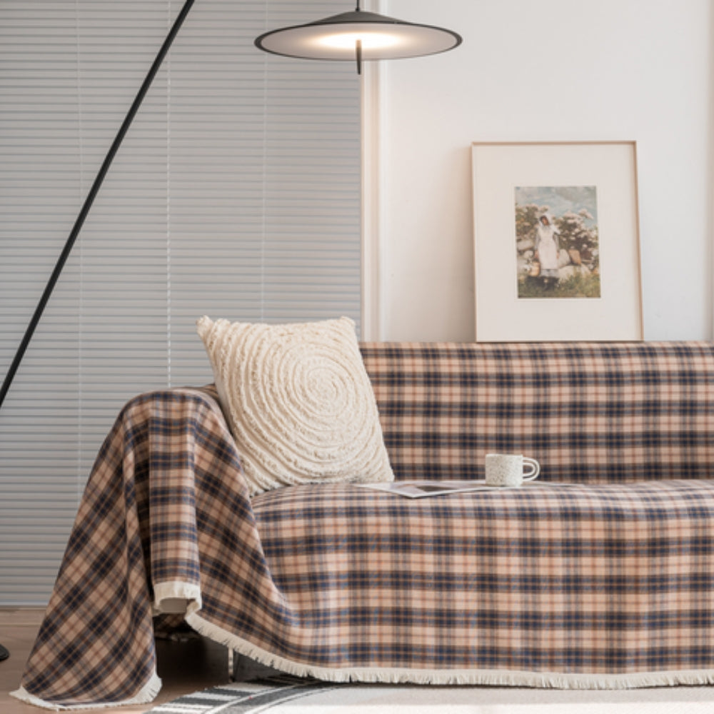 Hearthline Cottage Plaid Sofa Cover Cocoa Plaid