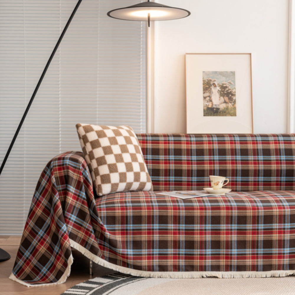 Hearthline Cottage Plaid Sofa Cover Mocha Plaid