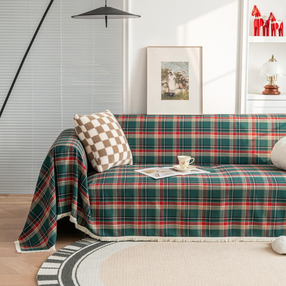 Hearthline Cottage Plaid Sofa Cover Pine Plaid