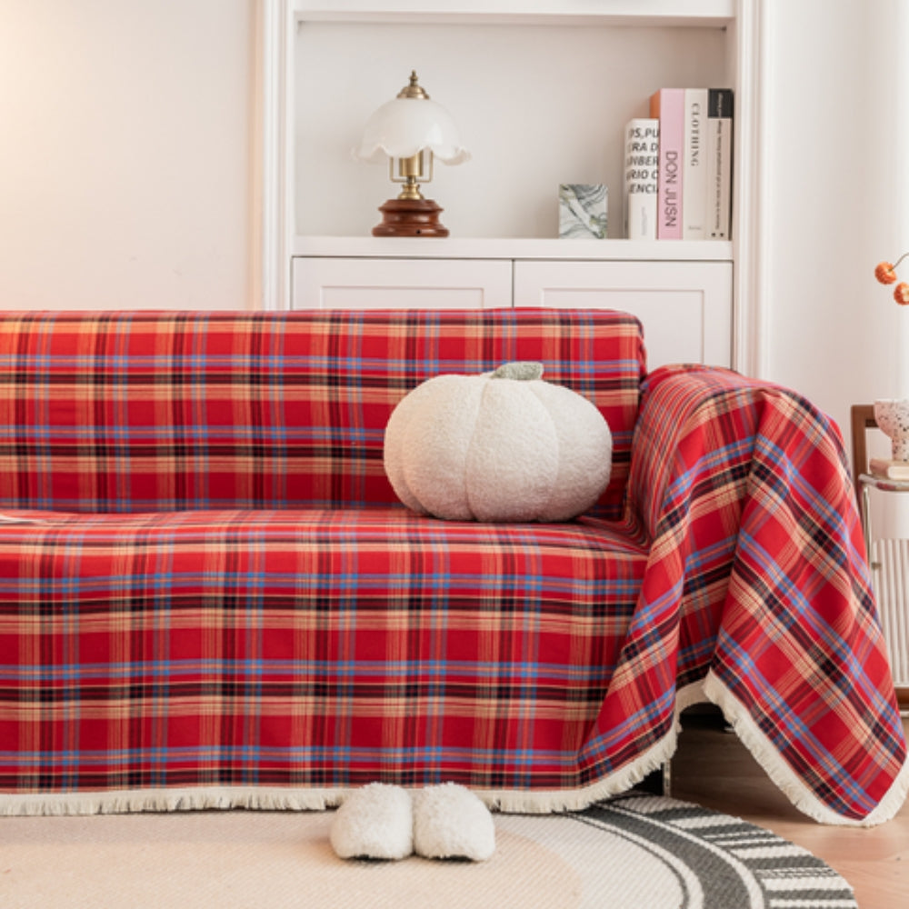 Hearthline Cottage Plaid Sofa Cover Berry Plaid